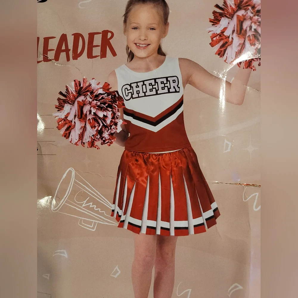 Nwt Girls Small Cheer Leader Set. Red White Size 4 To 6